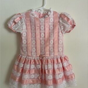 Vintage Childrens Pink Satin and Lace Dress/Flower Girl Gown Size 3